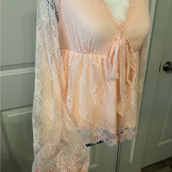 NWT Francesca's pink sheer lace babydoll long sleeve top fairy core size S - Picture 15 of 16